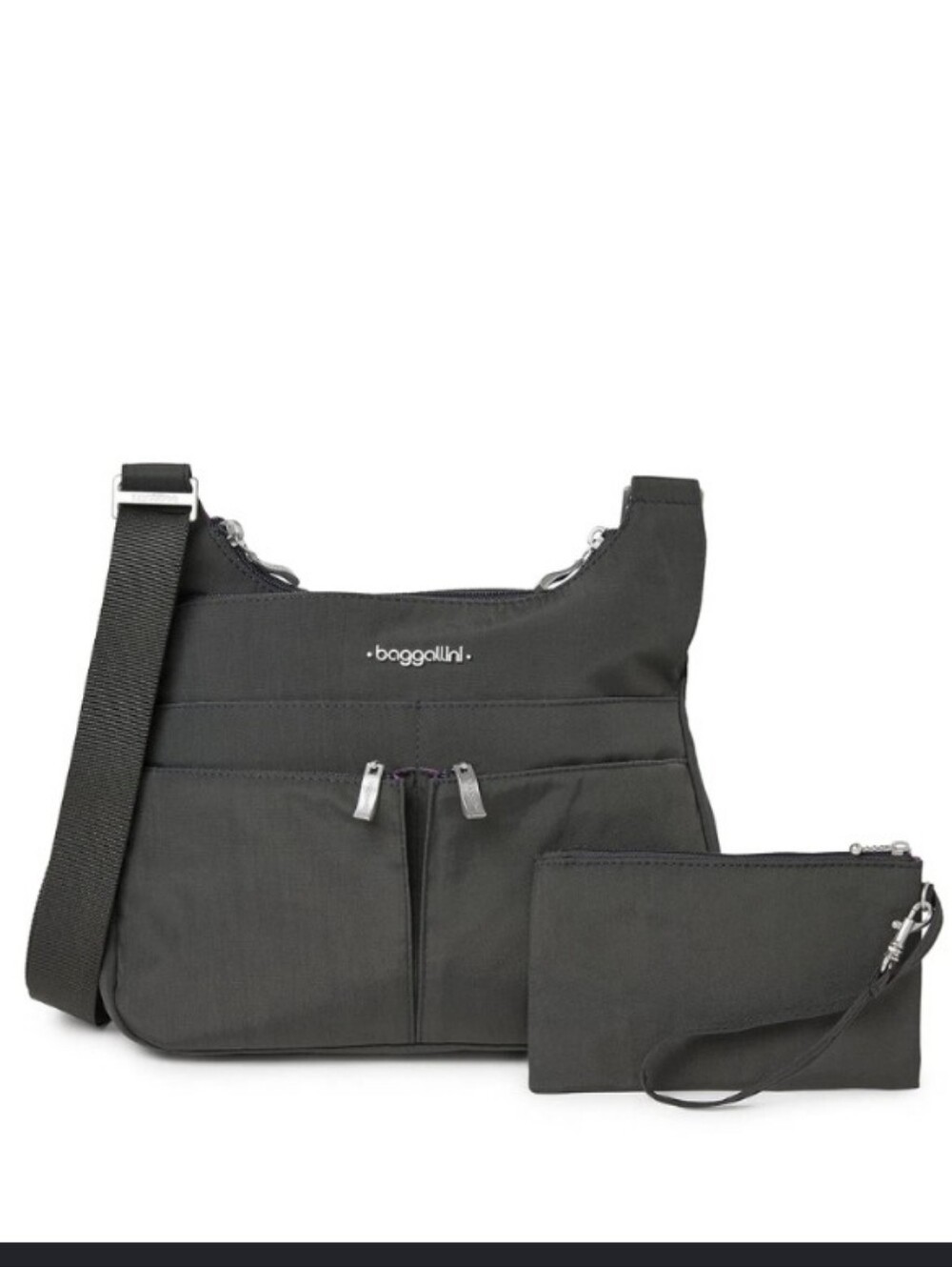 Baggallini Cross Over Crossbody Bag With Wristlet Charcoal